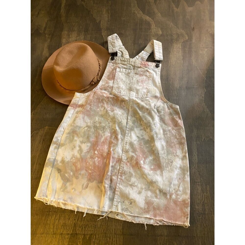 Wild Fable Tie-Dye Denim Overall Dress in Pastel Pink and Cream
